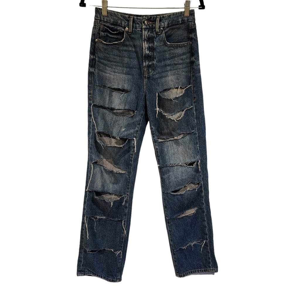 Good‎ American Good Vintage Western Yoke Jeans Straight Leg Crop Thrashed sz 26